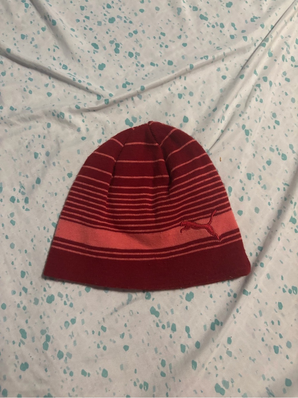 Puma Kids Red and Pink Striped Knit Beanie